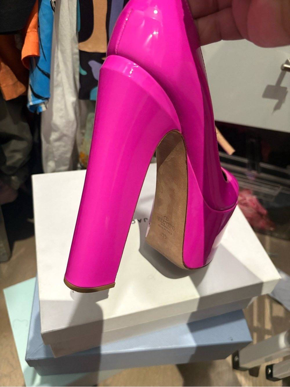 Valentino Fuchsia Patent Platform Pumps with Ankle Strap - Picture 10 of 10